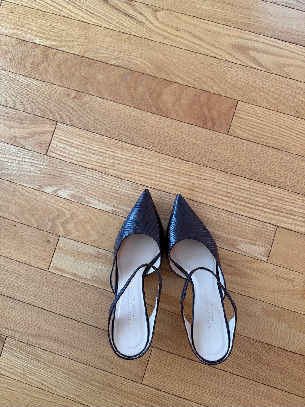 Club Monaco Black Textured Pointed Slingback Mules
